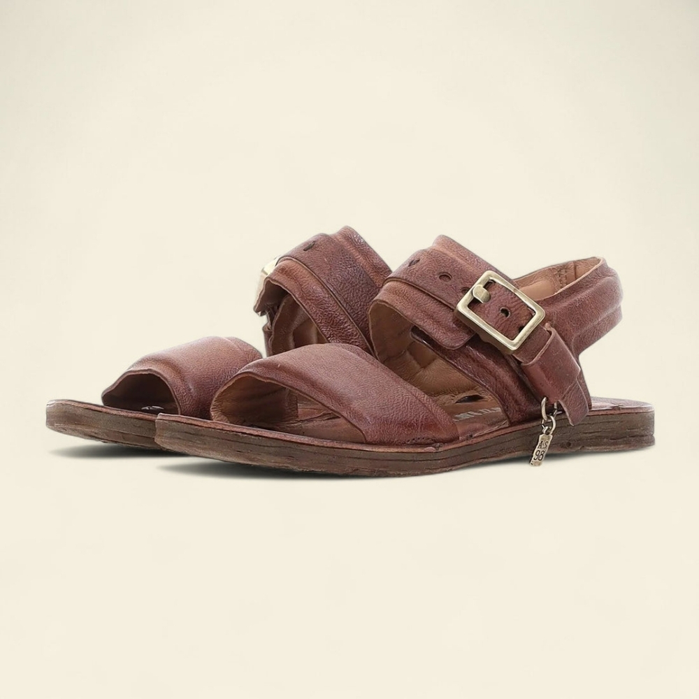 A.S.98 Brown Leather Ria Sandals Buckle Whiskey Size 7 7.5